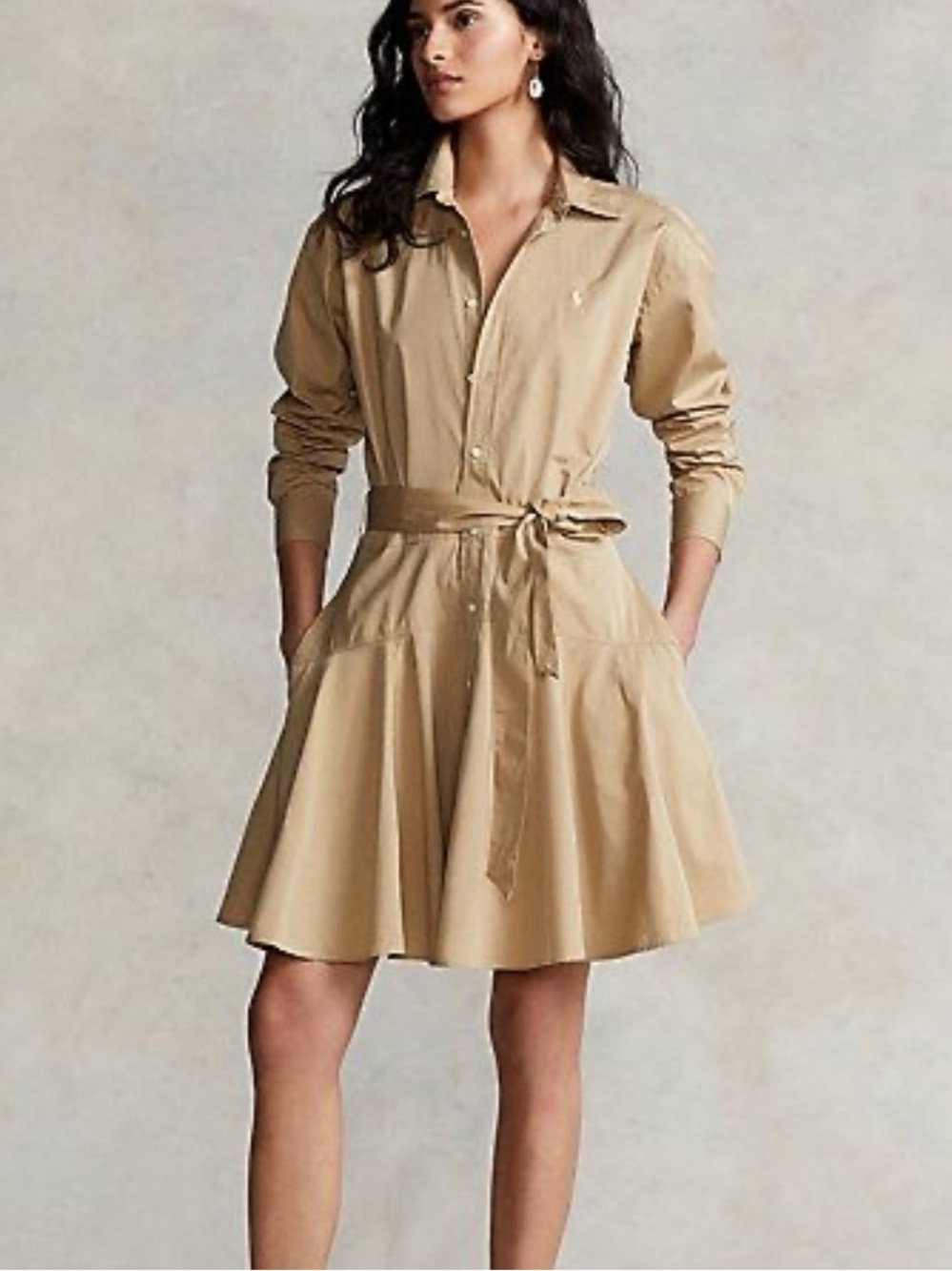Polo Ralph Lauren Women’s Long Sleeve classic Oxford shirtdress Khaki NWT